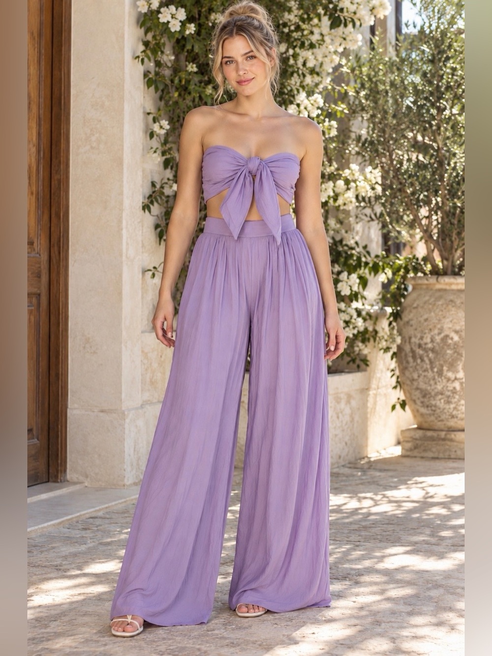 Women’s Purple Tory Two Piece with Self-Double Layer Wide Leg Pants XL